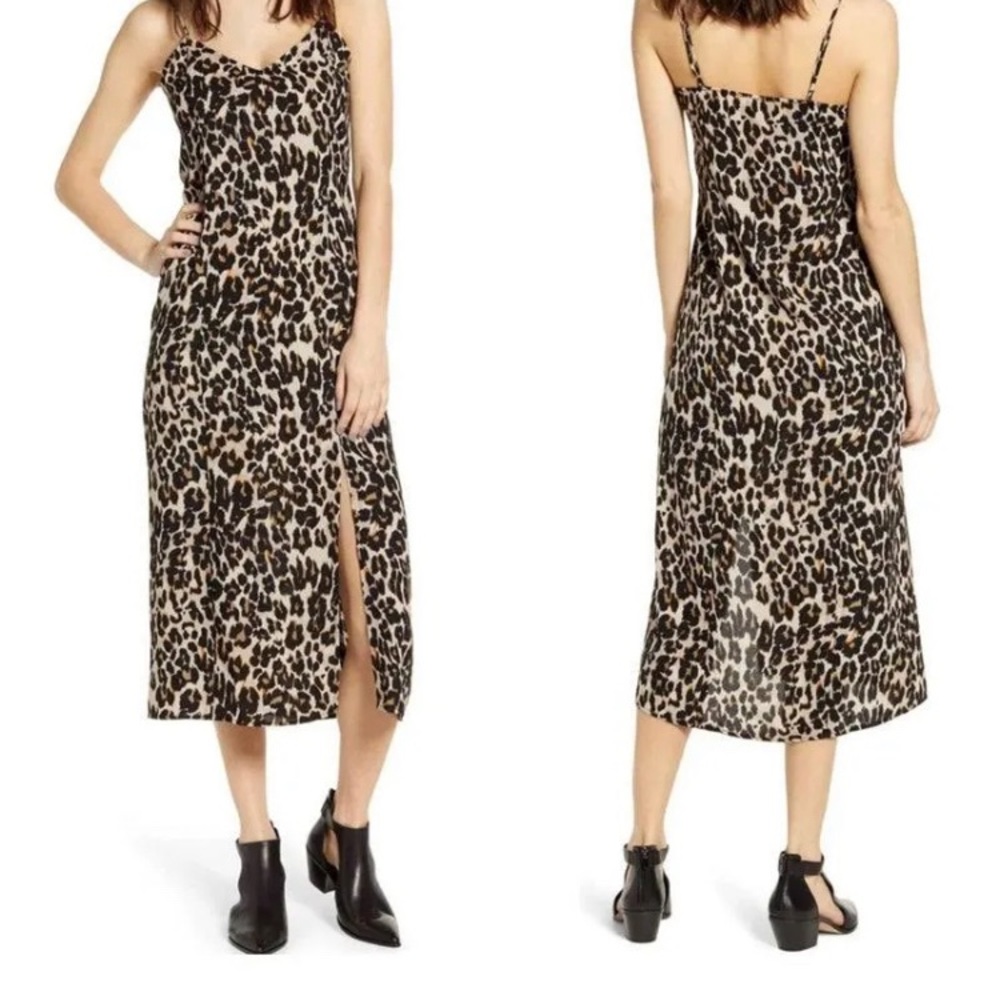 BP Nordstrom Leopard print midi slip dress